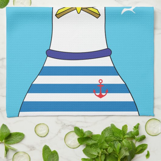 Captain Sailor Zeemeeuw Grappig Cartoon Karakter Theedoek (Gevouwen)