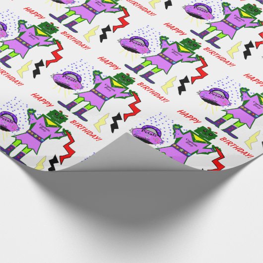 Captain Zoey Robot Roze Jurk Bloemen Ruimteschip Cadeaupapier (Hoek)