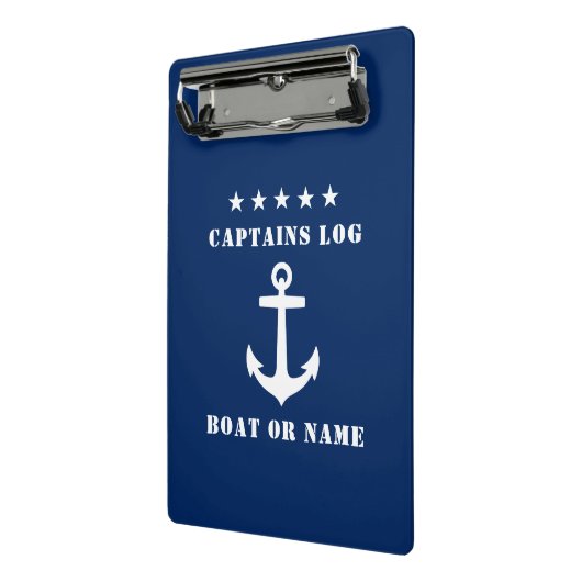 Captain's Log Uw Bootnaam Klassieke Anker Sterren Mini Klembord (Angled2)