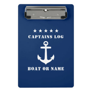 Captain's Log Uw Bootnaam Klassieke Anker Sterren Mini Klembord