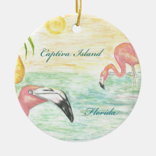 Captiva Island Flamingos Florida Art Keramisch Ornament
