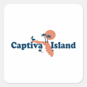Captiva Island - Map Design. Vierkante Sticker