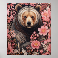 Captivating Bruin Beer Gaze Roze Bloemen