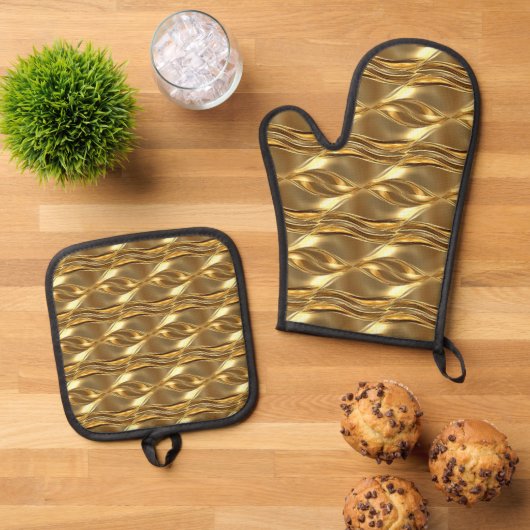 Captivating gold pattern ovenwant & pannenlap set (Top down)