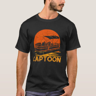 Captoon Pontoon Boat Kapitein Retro Sunset T-shirt