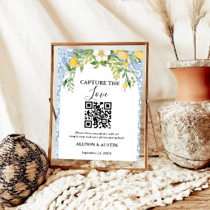 Capture liefde QR code Blue tegel en Lemon bruilof Poster