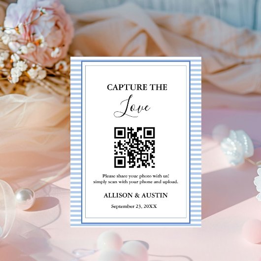 Capture liefde QR codeDusty Blue bruiloft Reclamebord Met Voetstuk