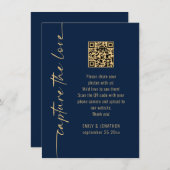 Capture the Love QR Code Navy Gold Wedding Card Kaart (Voorkant / Achterkant)
