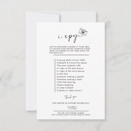 Capturez Le Love Photo I Spy Mariage Jeu Menu (Dos)