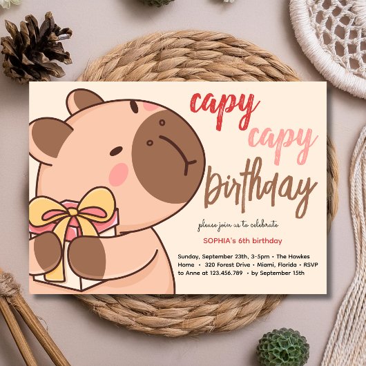 Capy capy birthday invitation kaart