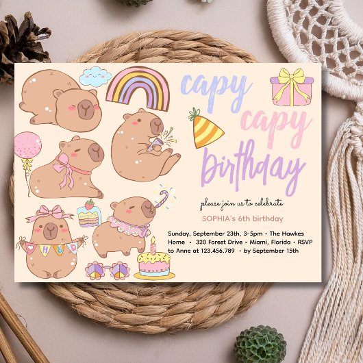 Capy capy birthday invitation kaart