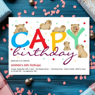 Capy capybara birthday invitation