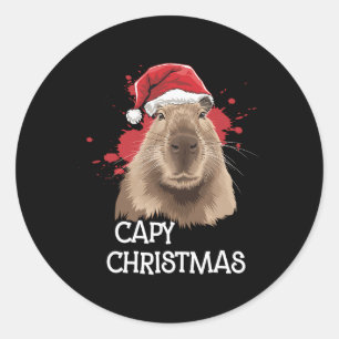 Capy Christmas Santa Hat Pajama Knaagdier Ronde Sticker
