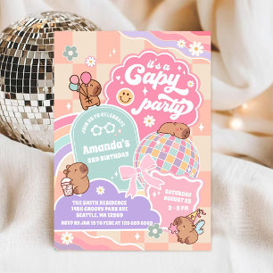 Capy-feest Retro Groovy Madelief Verjaardagsuitnod Kaart