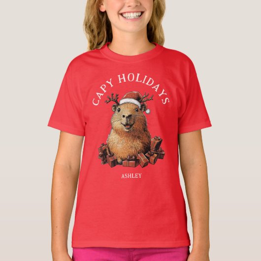 Capy Feestdagen Schattige Fun Capybara Vrolijk Ker T-shirt (Voorkant)
