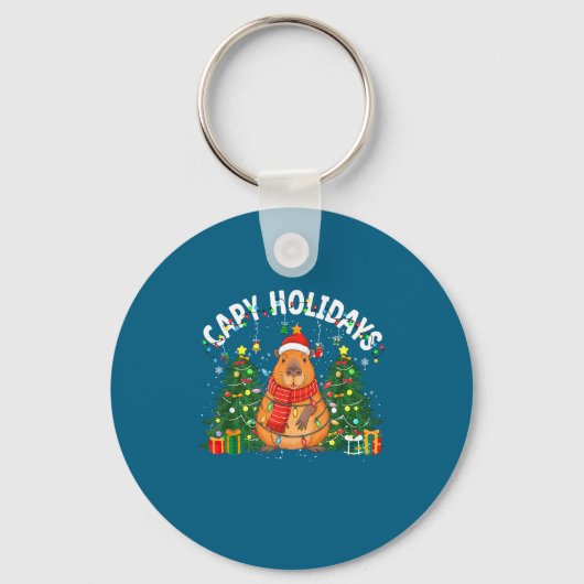 Capy Holidays Capybara Santa Hat Xmas Men Women Ki Sleutelhanger (Voorkant)