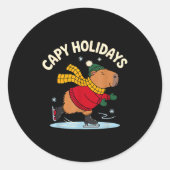 Capy Holidays Ice Skating Capybara Funny Xmas Chri Ronde Sticker (Voorkant)