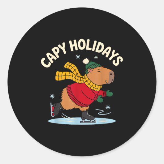 Capy Holidays Ice Skating Capybara Funny Xmas Chri Ronde Sticker (Voorkant)