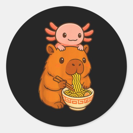 Capybara Anime Ramen Axolotl Funny Graphic Kawaii Ronde Sticker (Voorkant)
