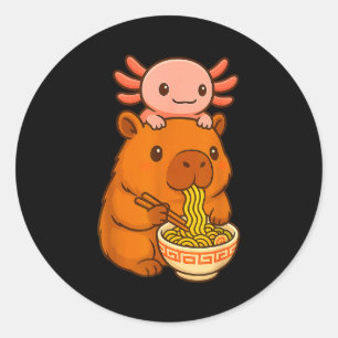 Capybara Anime Ramen Axolotl Grappig Grafisch Kawa Ronde Sticker