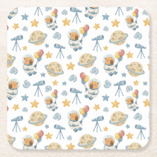 Capybara Astronaut Patroon Papier Onderzetters