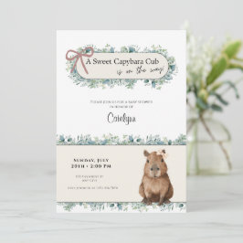 Capybara Baby Shower Invitation • Greenery Theme Kaart