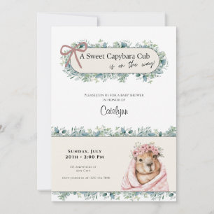 Capybara Baby Shower Invitation • Greenery Theme Save The Date