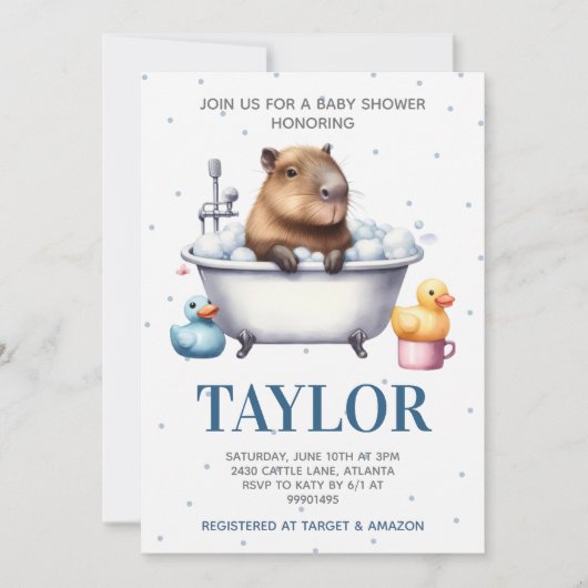Capybara Baby shower Invitation Kaart (Voorkant)
