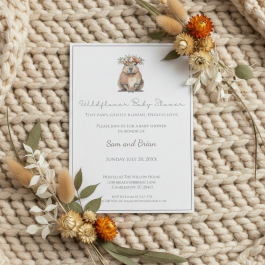 Capybara Baby Shower • Wildflower Boho Kaart