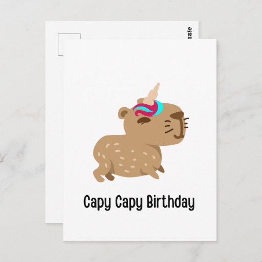 Capybara Birthday Card, Capy Capy Birthday Briefkaart (Voorkant / Achterkant)