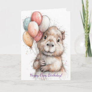 Capybara Birthday Card • Cute Balloon Design Kaart