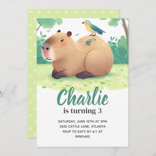 Capybara Birthday Invitation (Devant / Derrière)