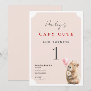 Capybara Birthday Invitation • First Birthday Part Kaart