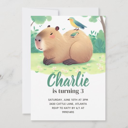 Capybara Birthday Invitation Kaart (Voorkant)
