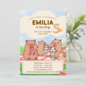 Capybara Birthday Picnic Invitation Kaart (Staand voorkant)
