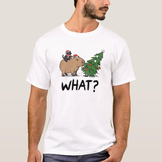 Capybara Black Cat Christmas WHAT Meme Gift T-shirt (Voorkant)