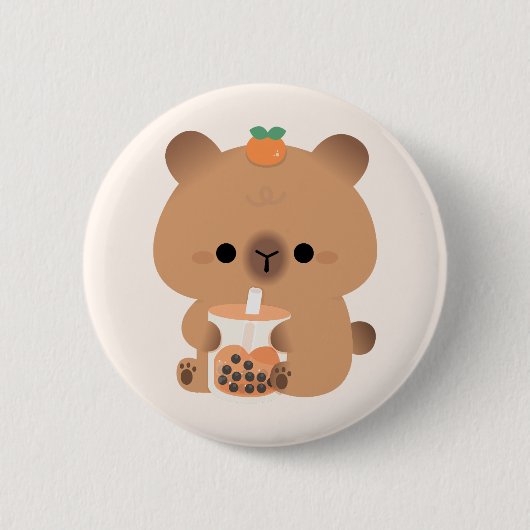 Capybara Boba Ronde Button 5,7 Cm (Voorkant)