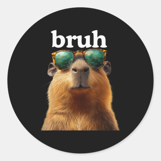 Capybara Bruh With Sungles Funny Meme Lovers Men W Ronde Sticker (Voorkant)