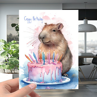 Capybara + Candles Cake - "Cappy" Happy Birthday Kaart