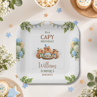 Capybara Capy Feestje Schattige Blauwe Kawaii Jong Papieren Bordje