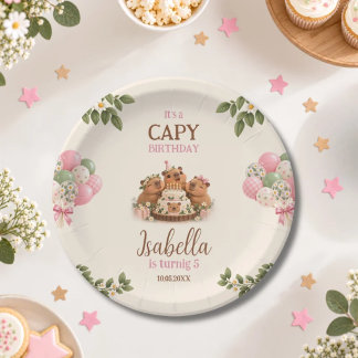 Capybara Capy Feestje Schattige Roze Kawaii Meisje Papieren Bordje