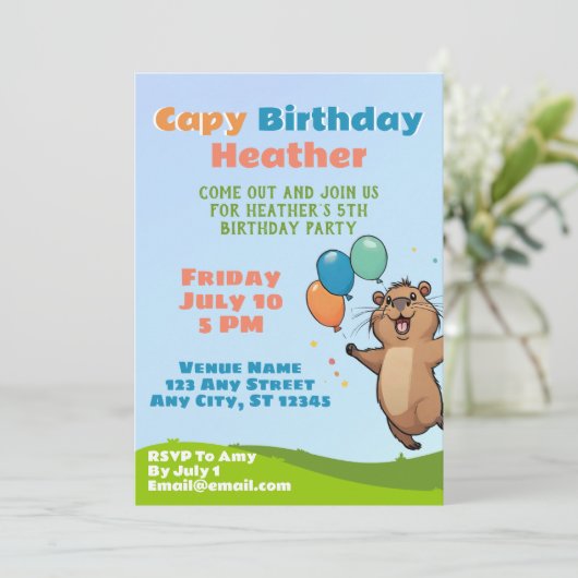 Capybara Capy Invitation de fête d'anniversaire (Debout devant)