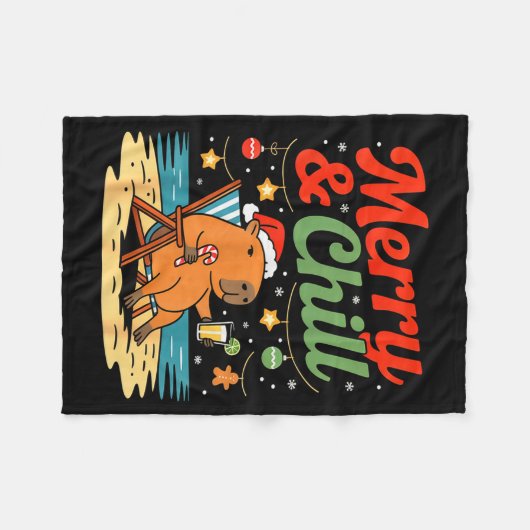 Capybara Christmas Holiday Beach Vibes Merry And C Fleece Deken (Voorkant (Horizontaal))