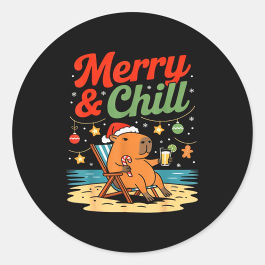 Capybara Christmas Holiday Beach Vibes Merry And C Ronde Sticker (Voorkant)