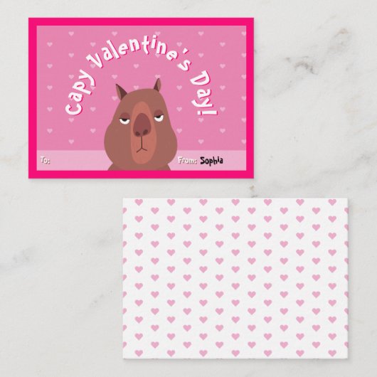 Capybara Classroom Carte Saint-Valentin | Rose (Devant / Derrière)