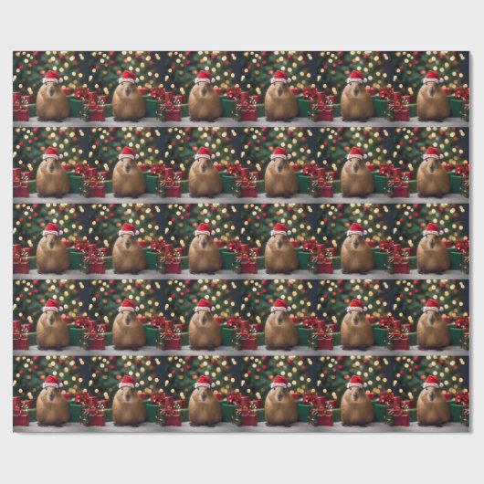 Capybara Claus: Een feestelijk Bokeh Wonderland Cadeaupapier (Vlak)