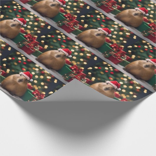 Capybara Claus: Een feestelijk Bokeh Wonderland Cadeaupapier (Hoek)