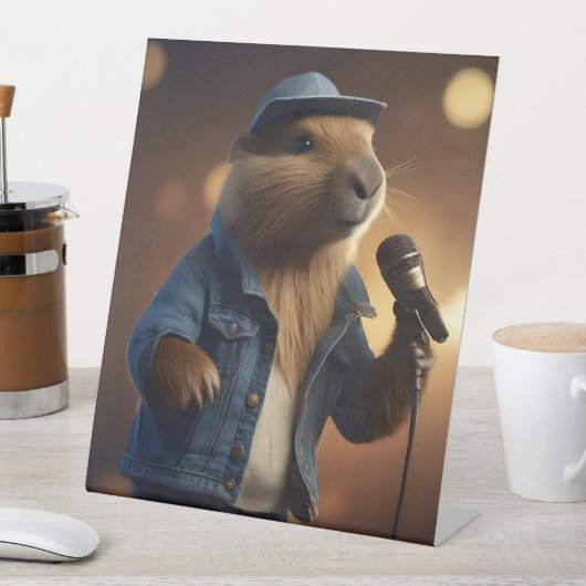 Capybara Cowboy: Serenading the Wild West Reclamebord Met Voetstuk (Insitu)