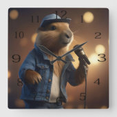 Capybara Cowboy: Serenading the Wild West Vierkante Klok (Voorkant)