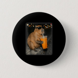 Capybara drinkt ijskoude koffie grappige dieren me ronde button 5,7 cm